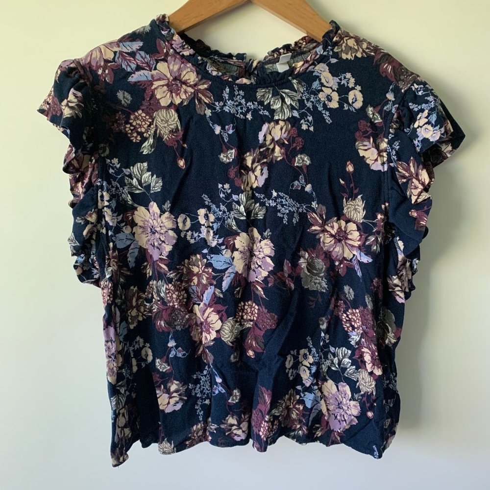 High Neck Ruffle Shoulder Floral Blouse
